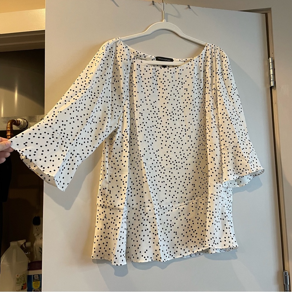 Banana Republic 3/4 Bell Sleeve Blouse Polka Dot Size L